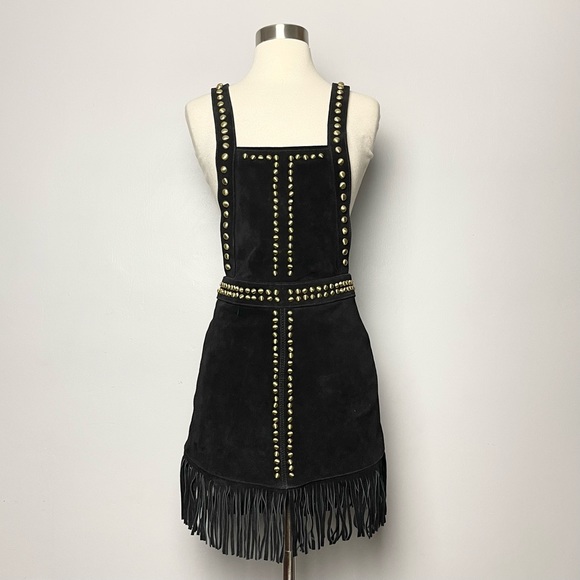 NWT Free People Understated Suede Leather Boho Pinafore Overall Dress Size XS
